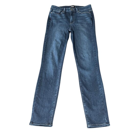 Paige Hoxton Ankle Jeans Womens Size 27 Stretch Mid Rise Denim Dark Wash Blue - Picture 1 of 12